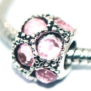 Womens Pink Crystal Silver Charm